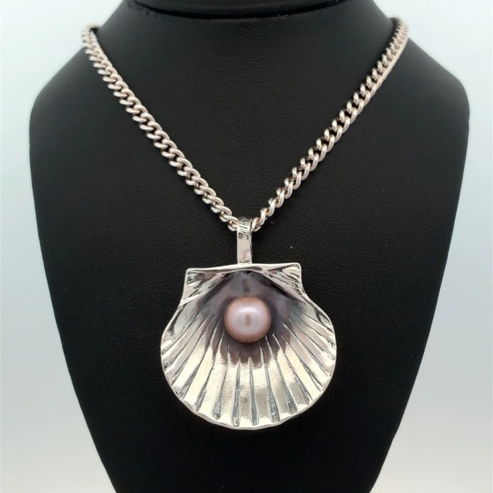 Mignon Faget Sterling Silver Pink Pearl Shell Sea Collection Pendant Necklace